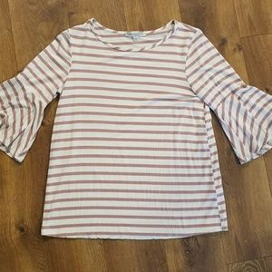 Pink and white stripe bell sleeve shirt